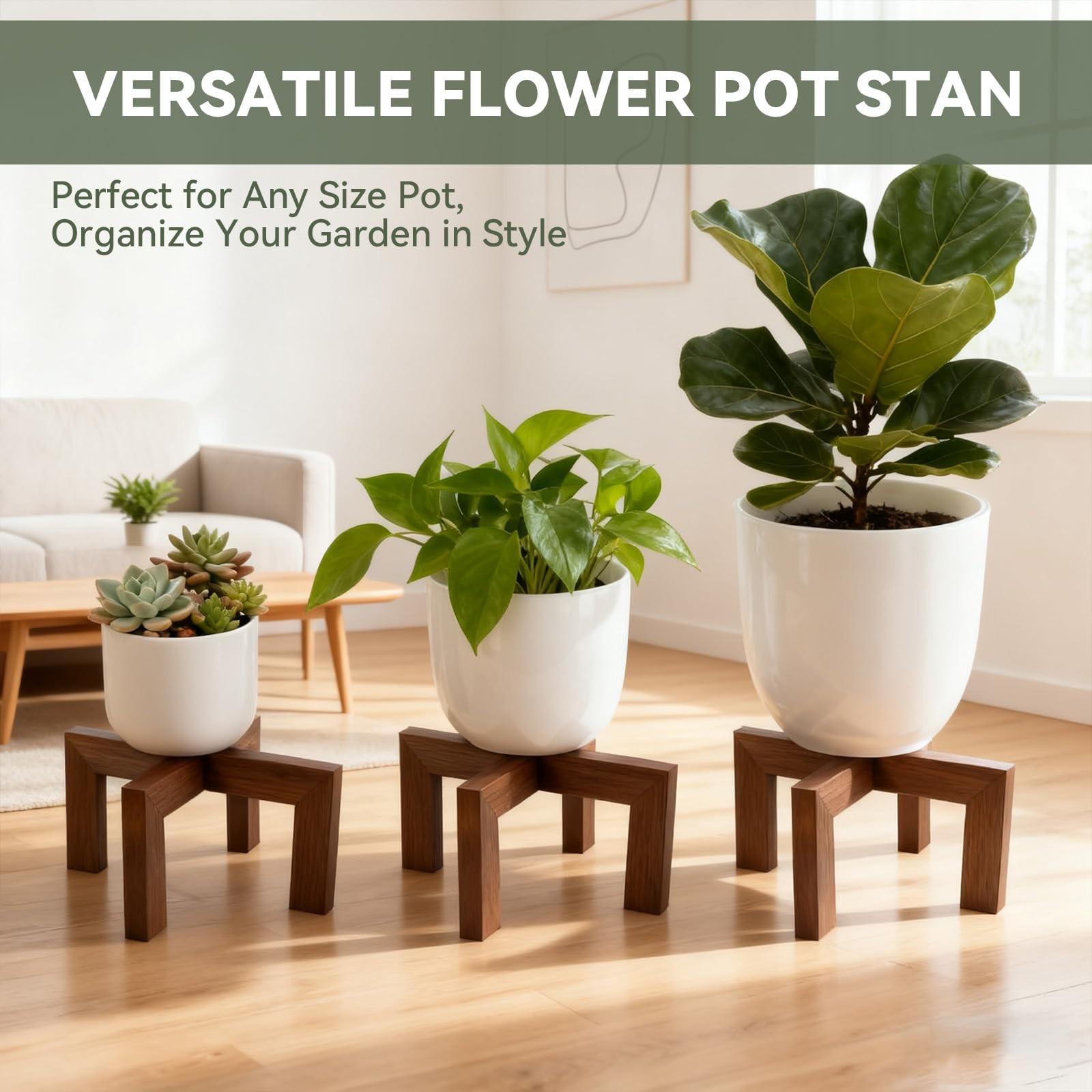 Plant Stand Indoor, Large Wooden Plant Stands, Plant Risers for Inside Pots, ...