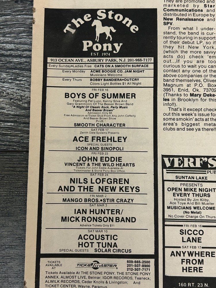 KISS Concert Ad Advert ACE FREHLEY Trouble Walkin Stone Pony NJ Vintage Kiss C