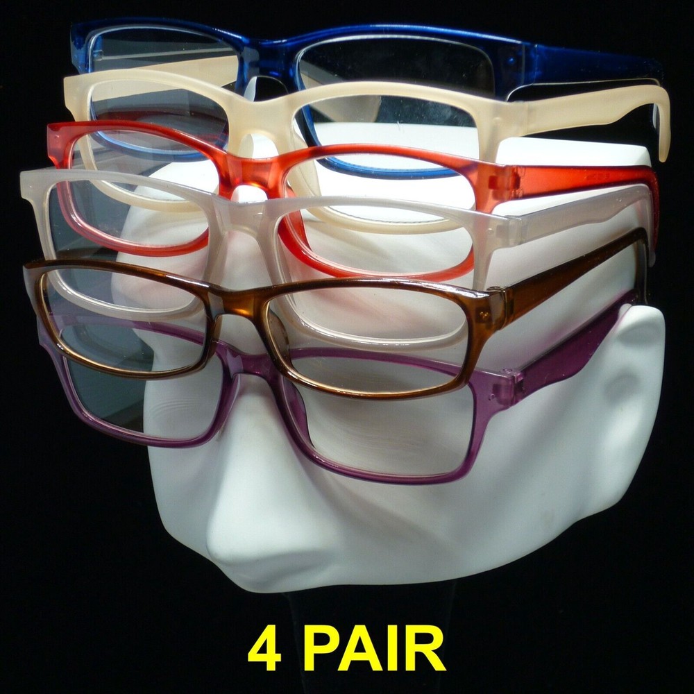 4 Pack Mens Rectangular Blue Light Blocking Reading Glasses Spring Hinge Readers