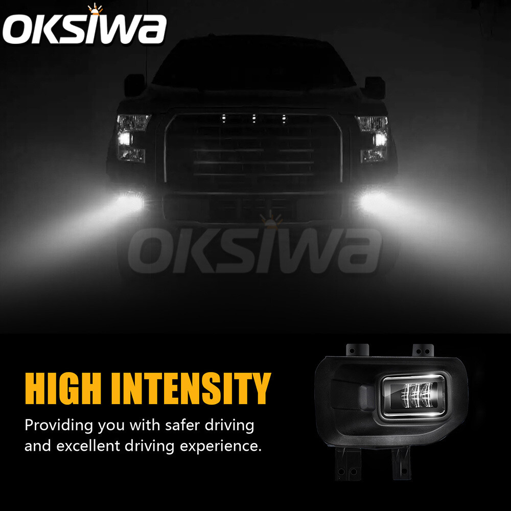 LED Fog Lights For 2015 16 2017 Ford F-150 Clear Lens Front Bumper Driving Lamps