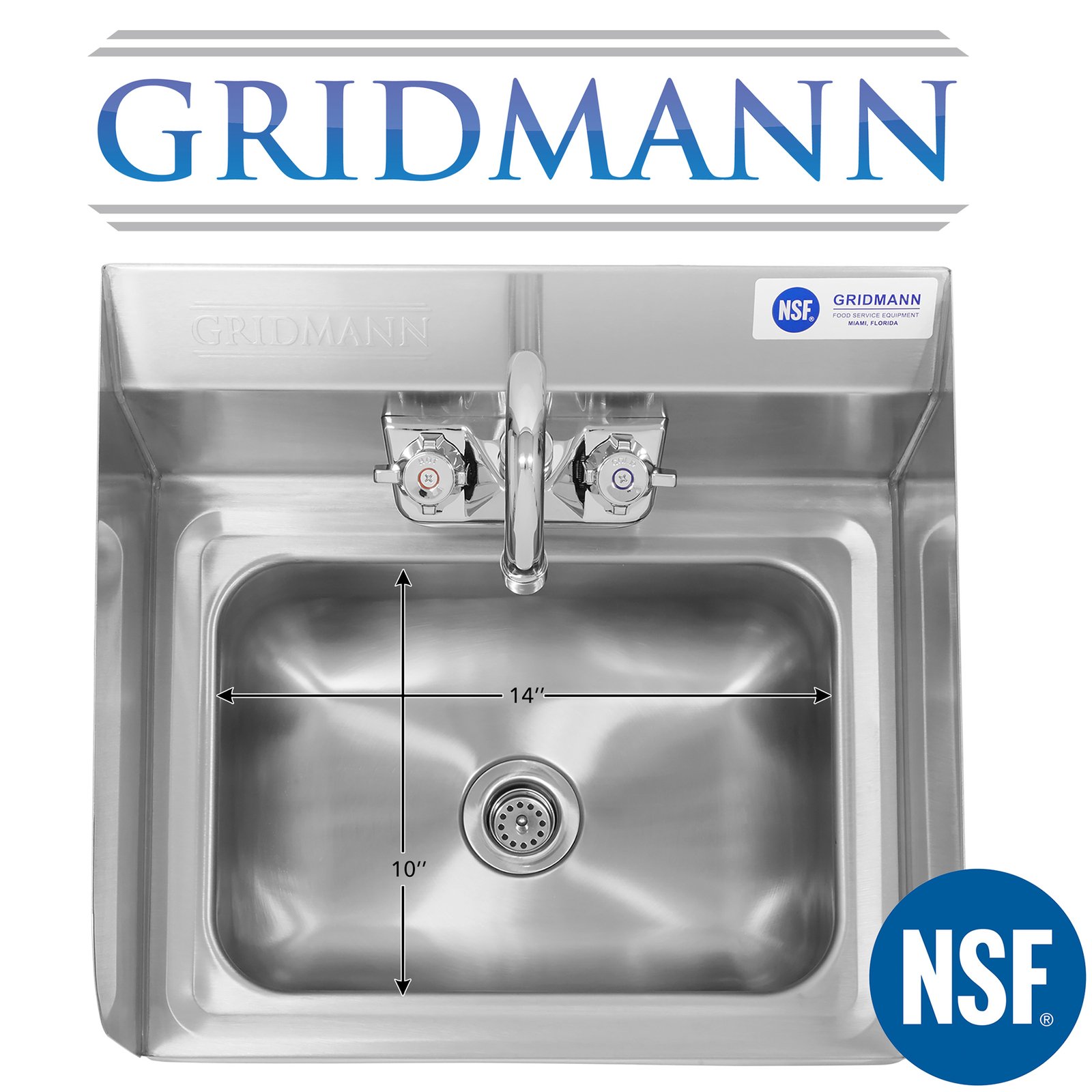 Commercial Kitchen Stainless Steel Wall Mount Hand Sink with Side Splashes