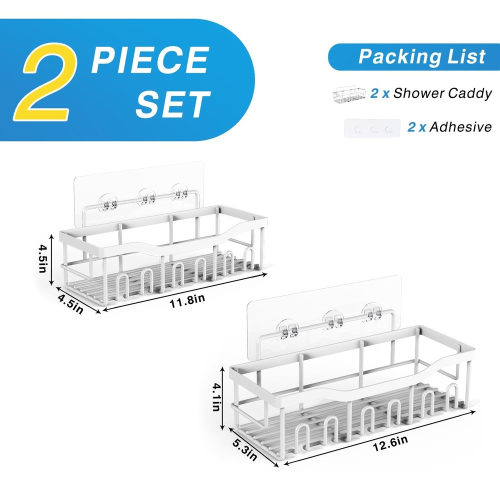 Shower Caddy 2-Pack Adhesive Organizer Bathroom & Kitchen Storage Rustproof