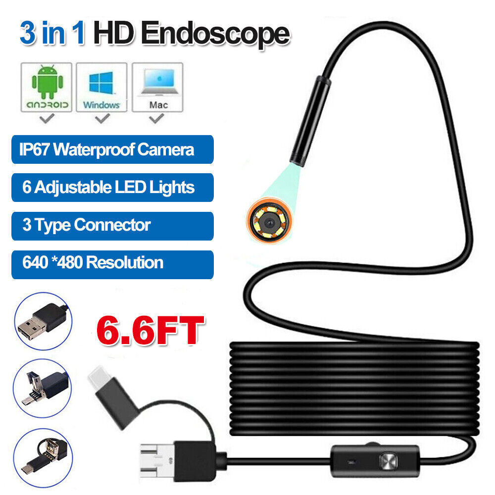 HD Endoscope Borescope Inspection Camera For USB Type C Android MAC Computer