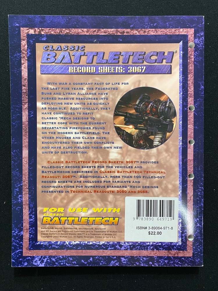 Classic BattleTech Record Sheets: 3067 Book #10971 Unused