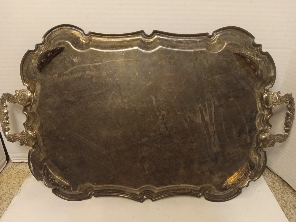 Silver Plated Rectangle Footed Serving Tray Platter 13" x 19"