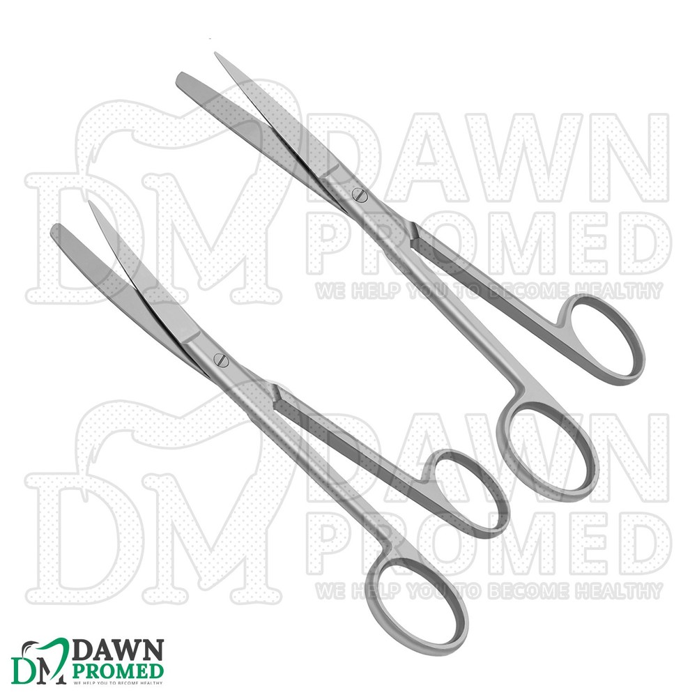 2 Pcs Operating Scissors 4.5" Straight & Curved Sharp Blunt Round Pattern Set