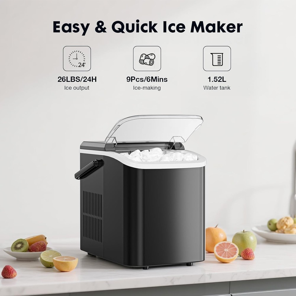 HEYNEMO Clear Ice Maker – Compact Countertop Ice Machine with 1.6" Square Ice...