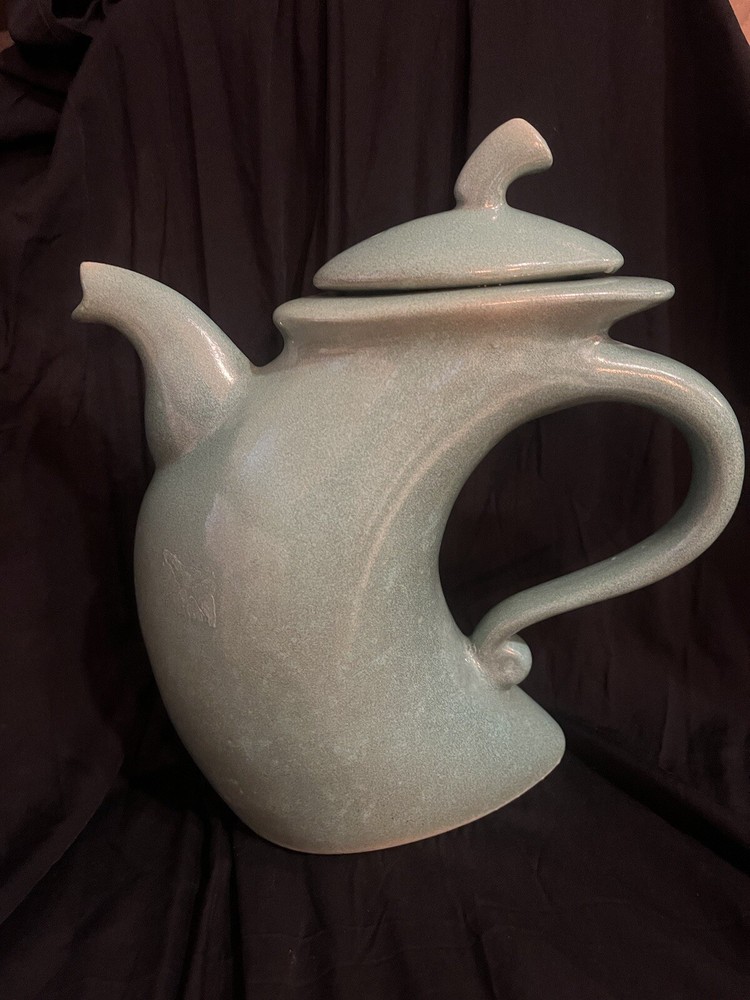 Vintage Michael Lambert Struttin Dancing Coffee Pot Signed MCM Turquoise