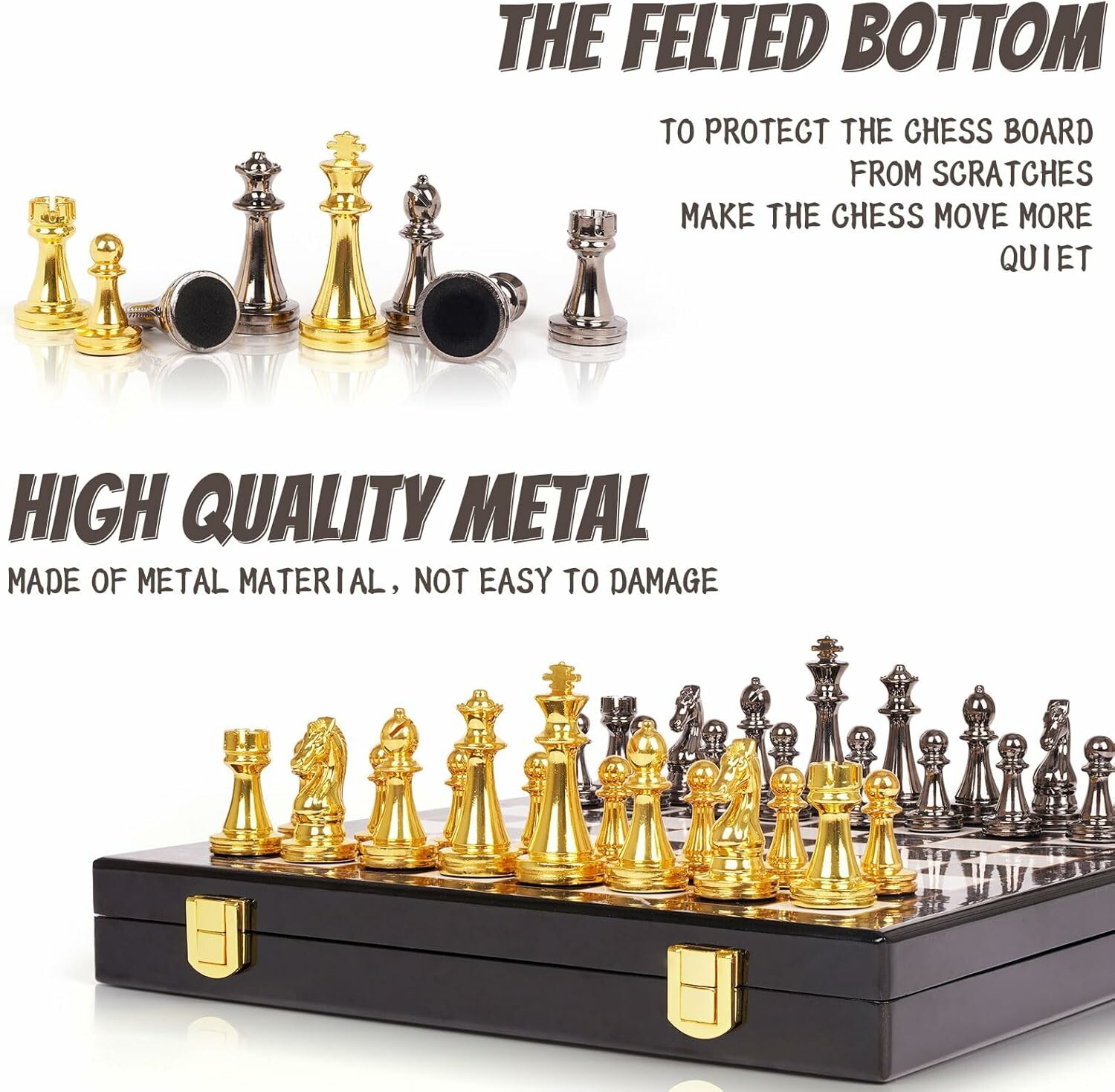 Retro Metal Chess Set - Marbling Folding Chess Board With Metal Pieces