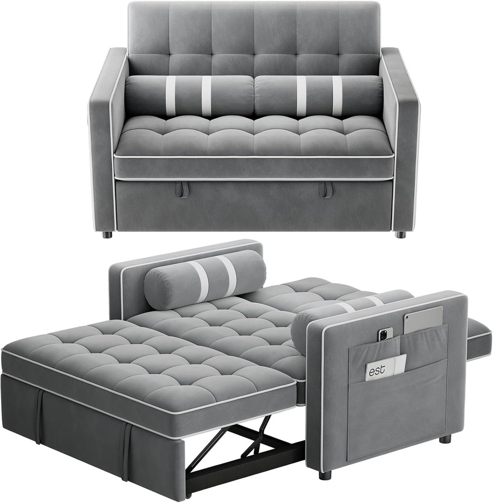 3-In-1 Convertible Futon Sleeper Sofa Bed, Pull Out Couch with Adjustable Backre