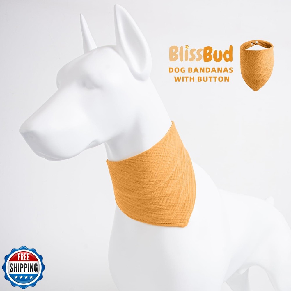 BlissBud Medium Dog Solid Color Scarf - Adjustable Cotton Bandana with Button