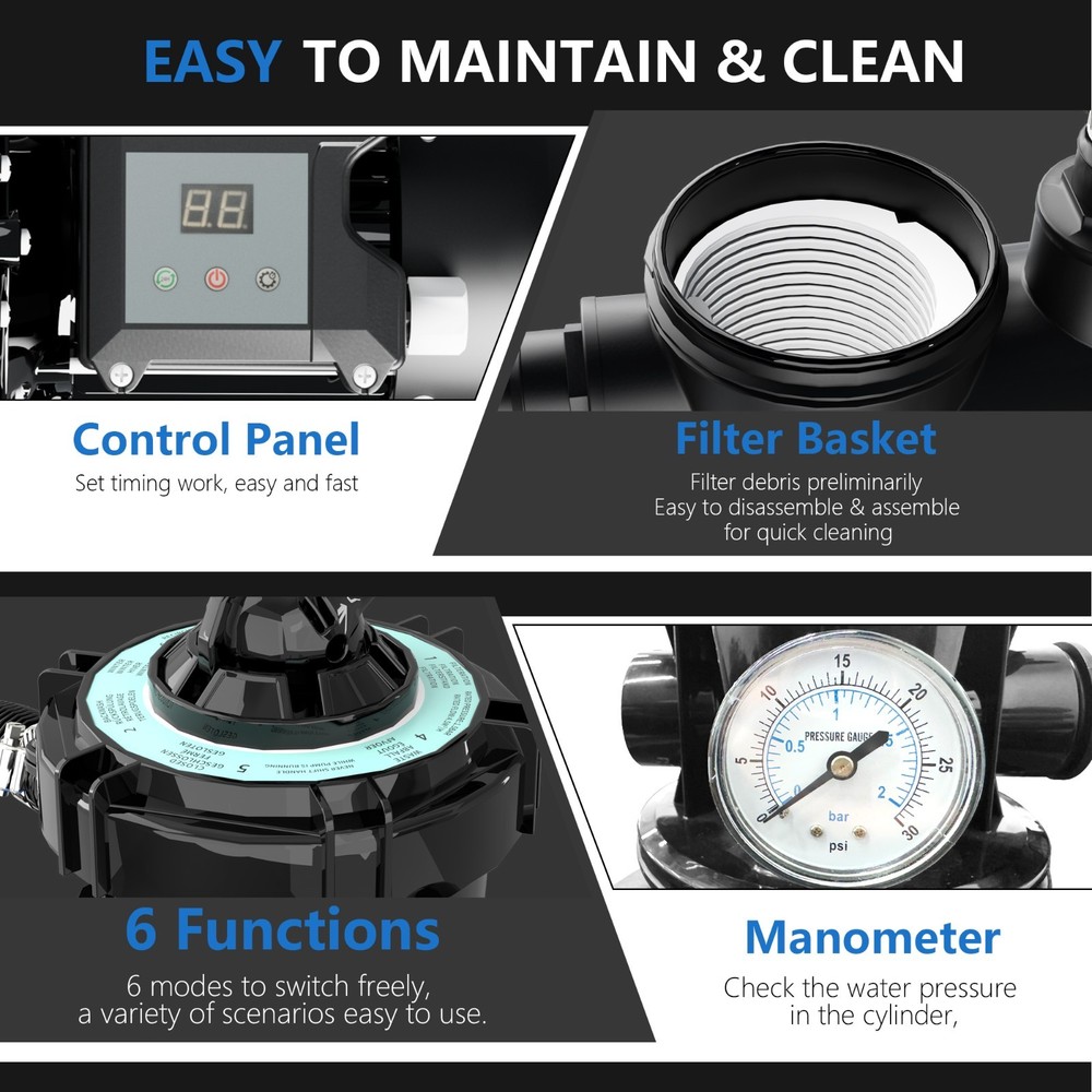 FOTING 18" Sand Filter Pump for Above Ground Pool with Timer, 1 HP 5500GPH