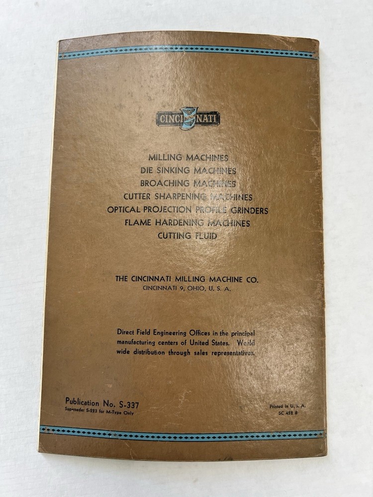 Cincinnati M-Type Milling Machines Operator's Instruction Book