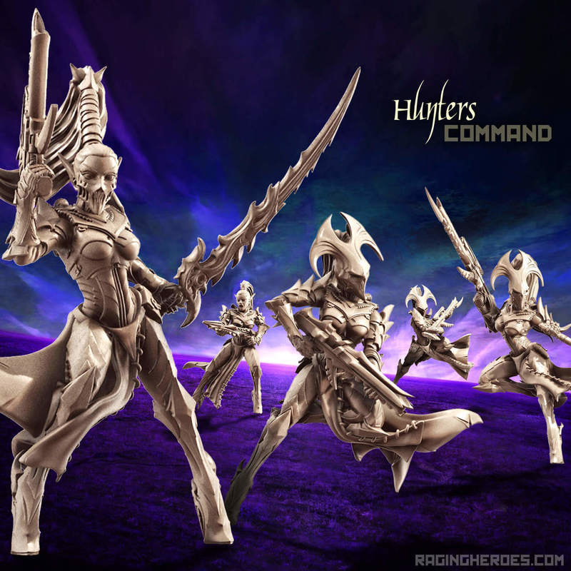 Raging Heroes Void Elves Hunters Command Group Sci Fi Female Warriors 28mm