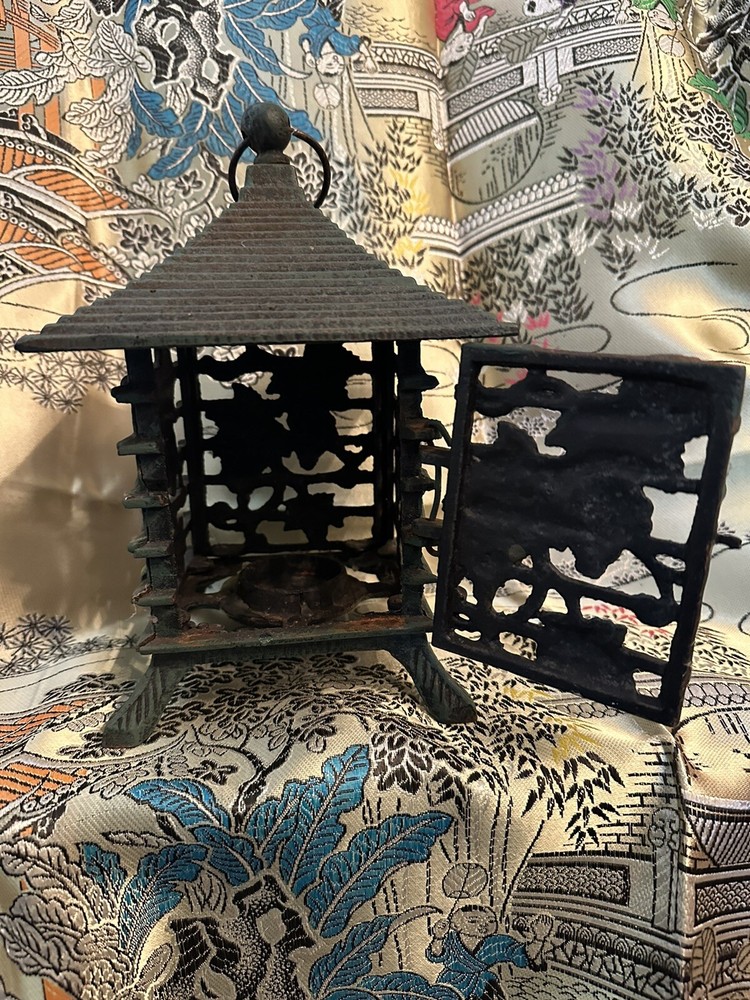 Vintage Iron Pagoda Lantern With Grape Design