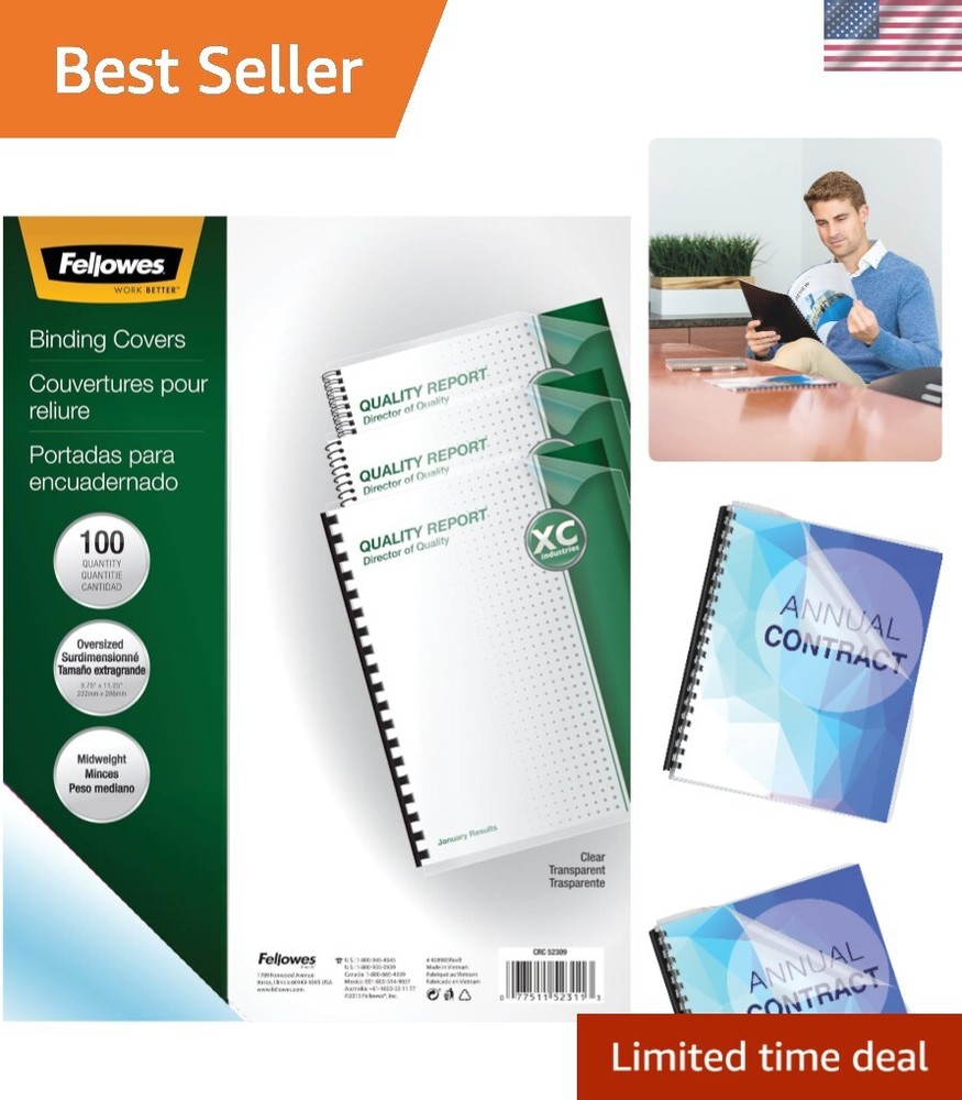 100 Pack Oversize Transparent PVC Binding Covers - Clear Document Shields