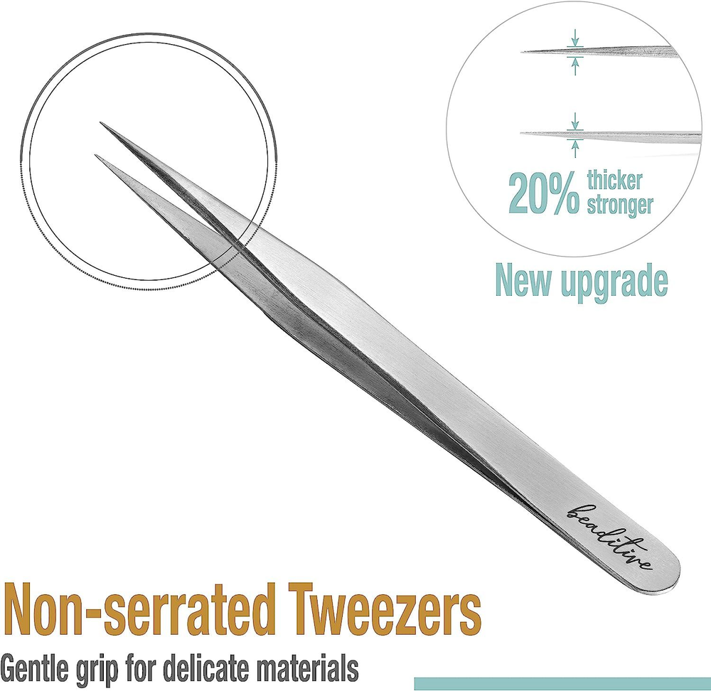 Beaditive High Precision Tweezers 3 Pack - 4.7" Craft for Silver