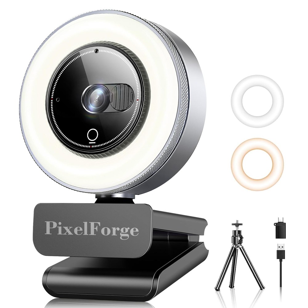 4K Webcam for PC with Microphone & Light & Privacy Cover, Web Camera for Desk...
