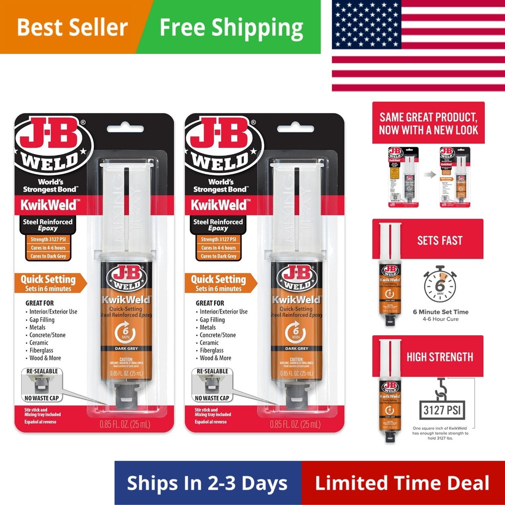 6 Minute Set Epoxy KwikWeld, High Strength, Waterproof, 2 Pack, Dark Grey,