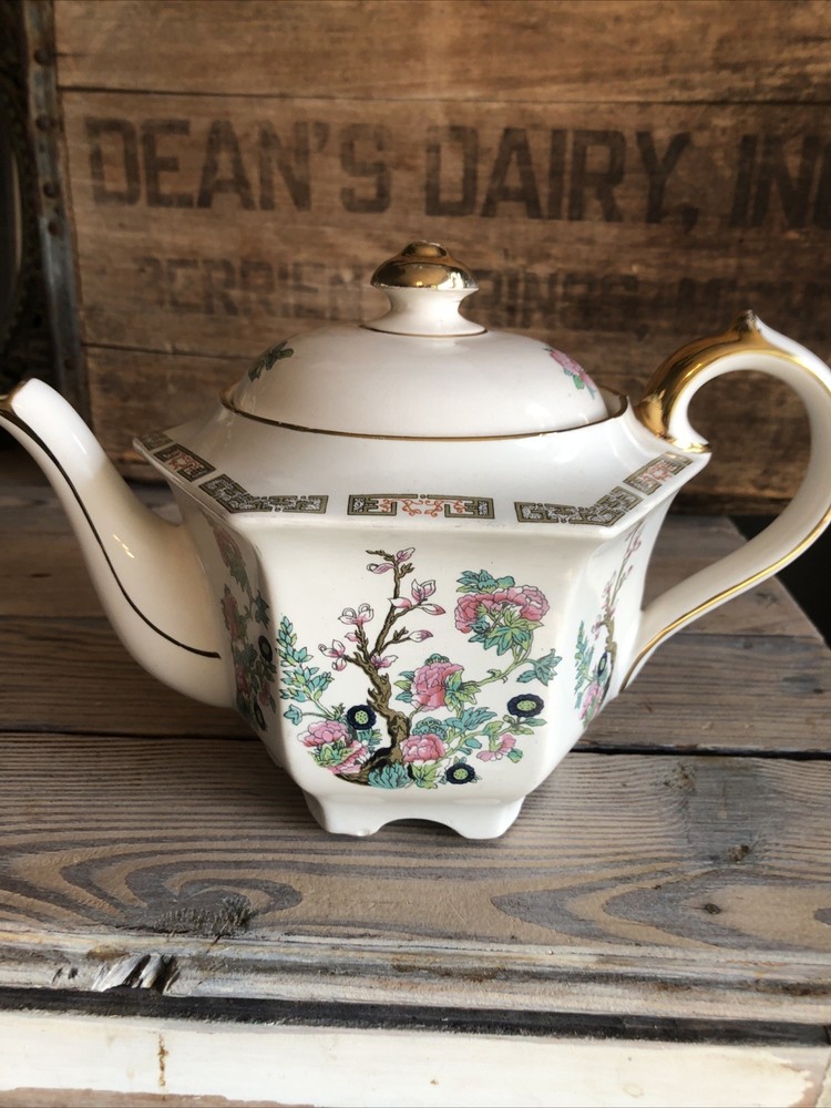 Sadler Teapot Indian Tree Pattern Hexagonal England 4 Cup 1659D Antique Signed