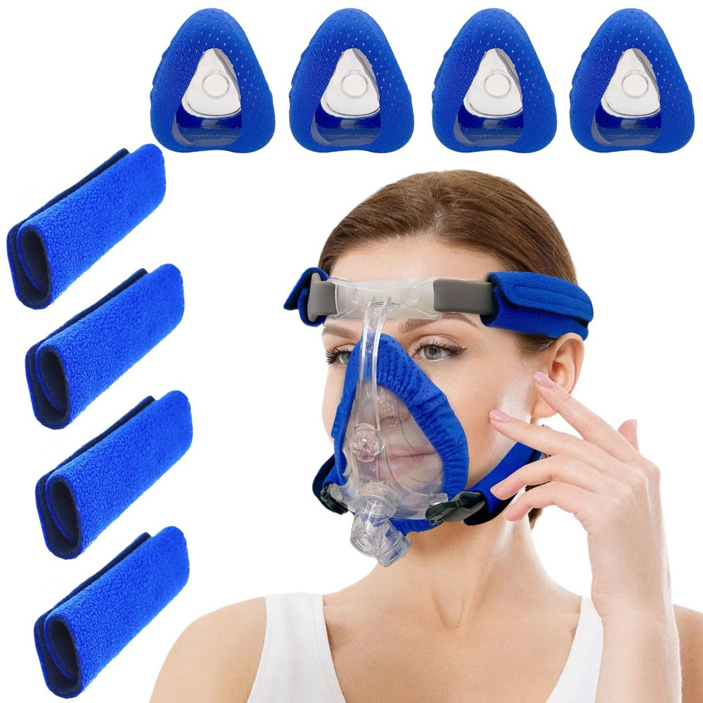 4 Pack CPAP Mask Liners + 4 Strap Covers One Size Compatible Blue