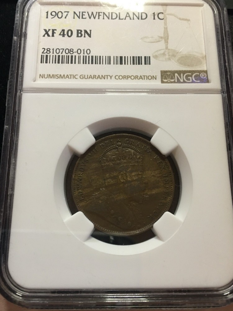1907  NGC Graded Newfoundland  Large 1¢  **EF-40** Cert# 010