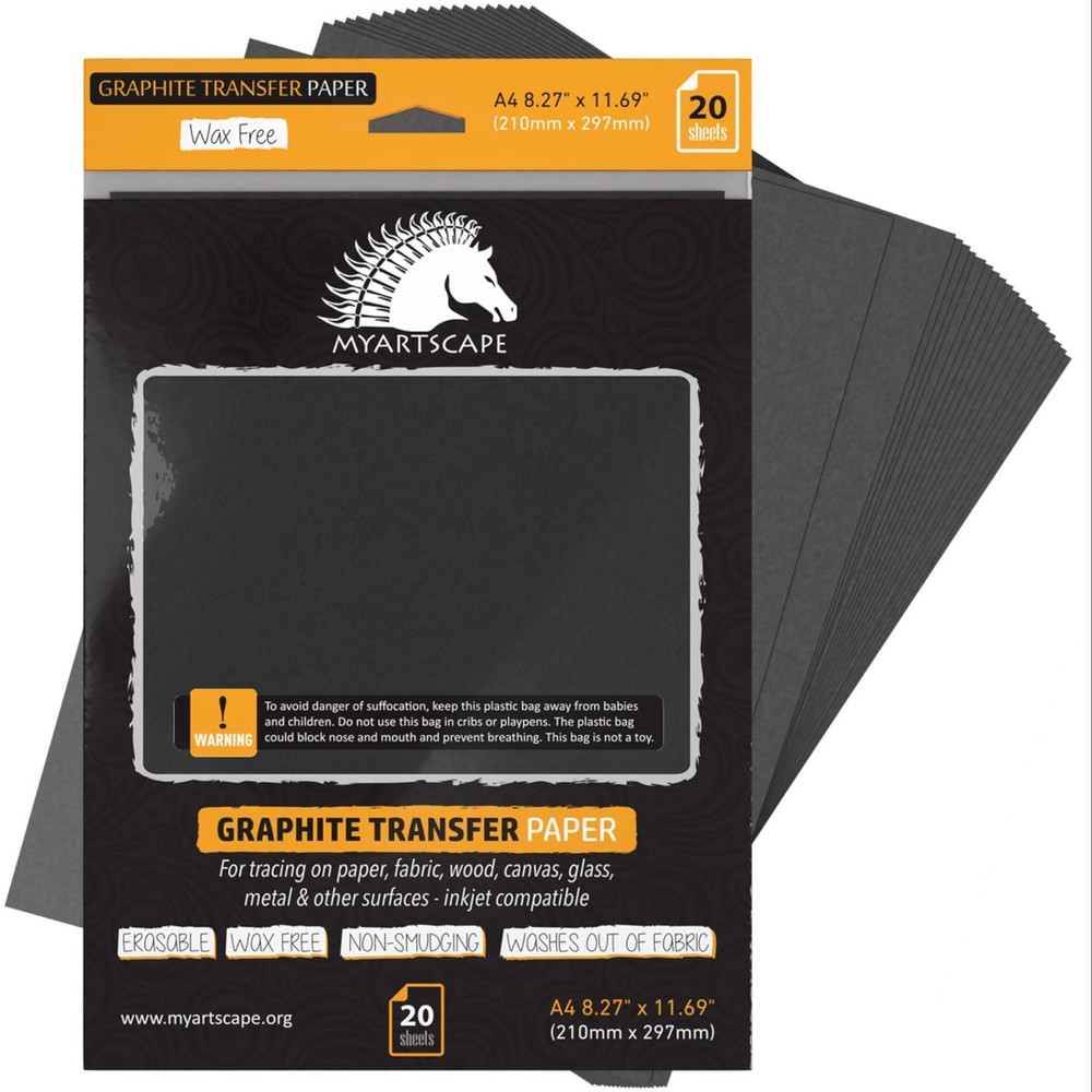 Graphite Transfer Paper 20 Black Sheets - Wax Free - Erasable - 20 sheets