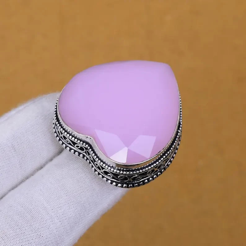 Rose Quartz Gemstone Ring Statement Ring 925 Sterling Silver All Size Ring R69