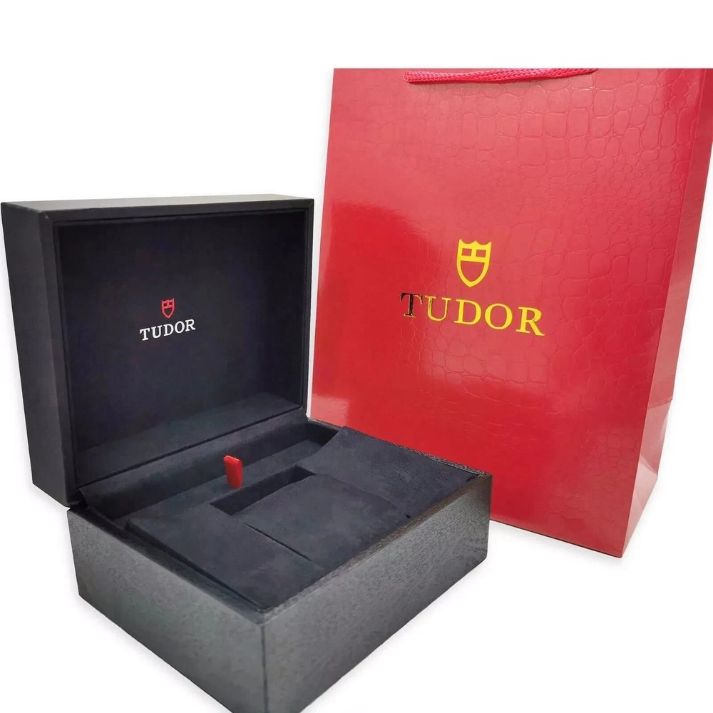 Tudor Watch Box Black Display Case Red Pouch Complete Card Set