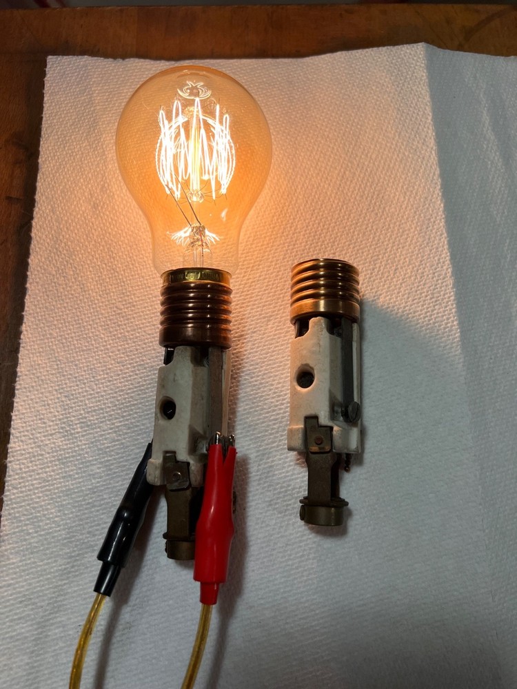 1920’s Antique Porcelain Pull Chain Candlestick Socket Arrow (Pair)