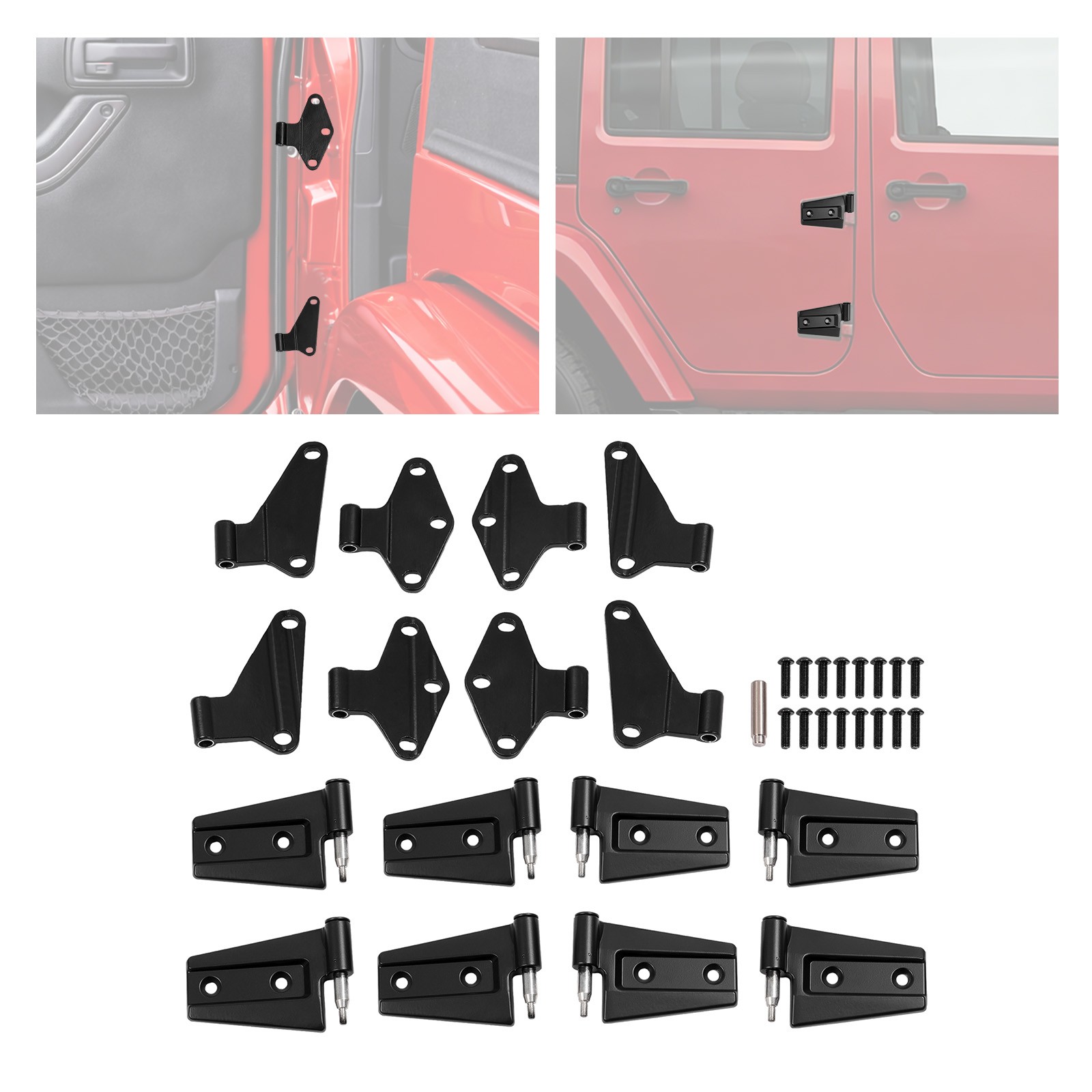 Fits 2007-2018 Jeep Wrangler JK Body Door Hinge Replacement Set Screw-On 16pcs