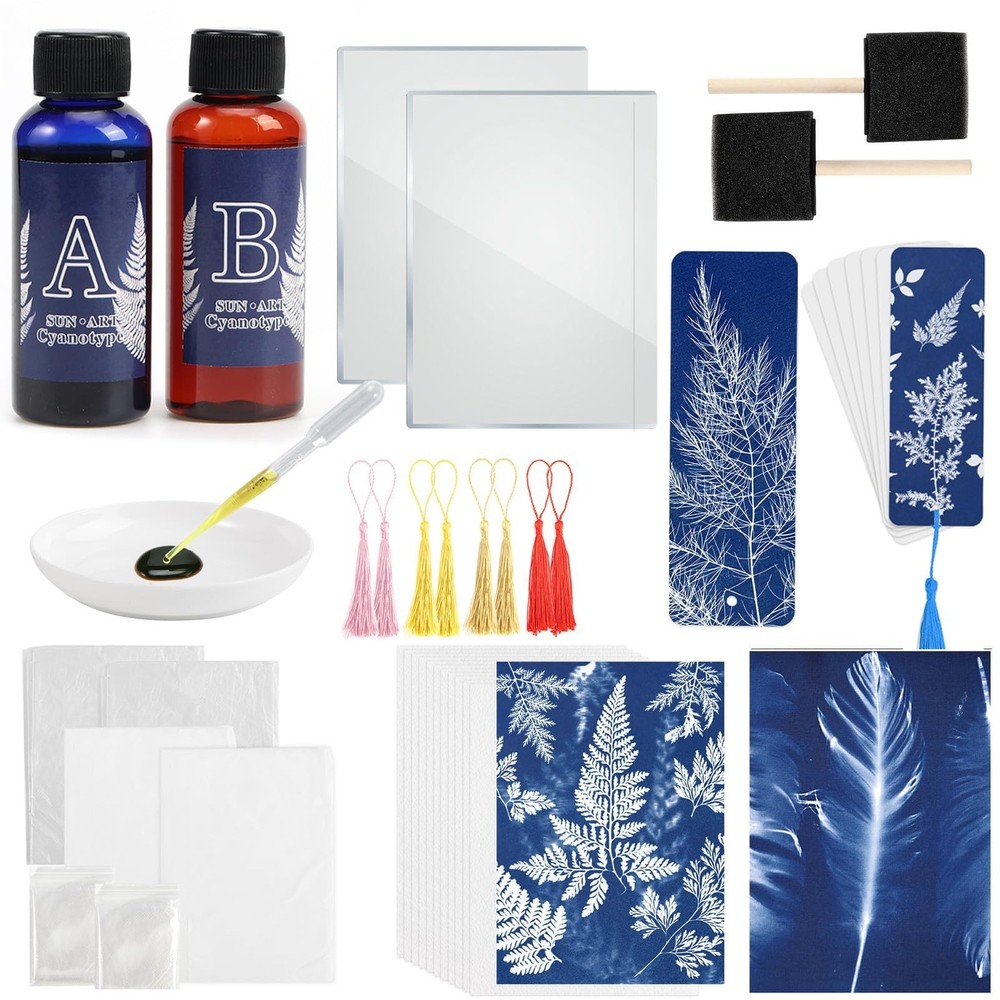 Cyanotype Kit Include 2 Component Sensitizer Set, 40 Sheets A5 Paper Brush To...