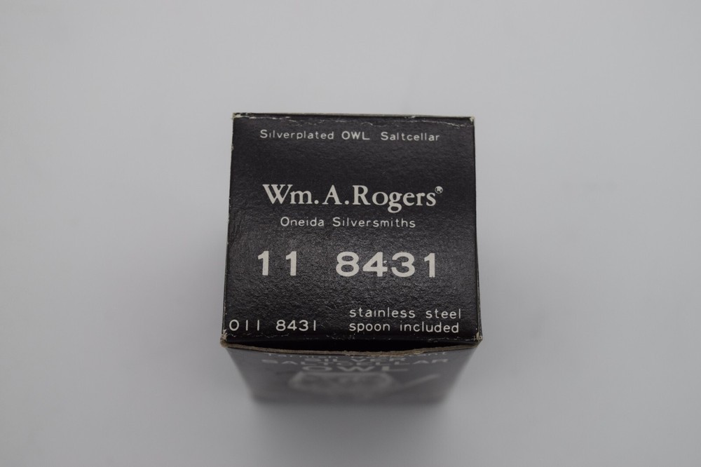 Wm A Rogers Oneida Silverplated Owl Saltcellar Lined , w/Spoon NIB