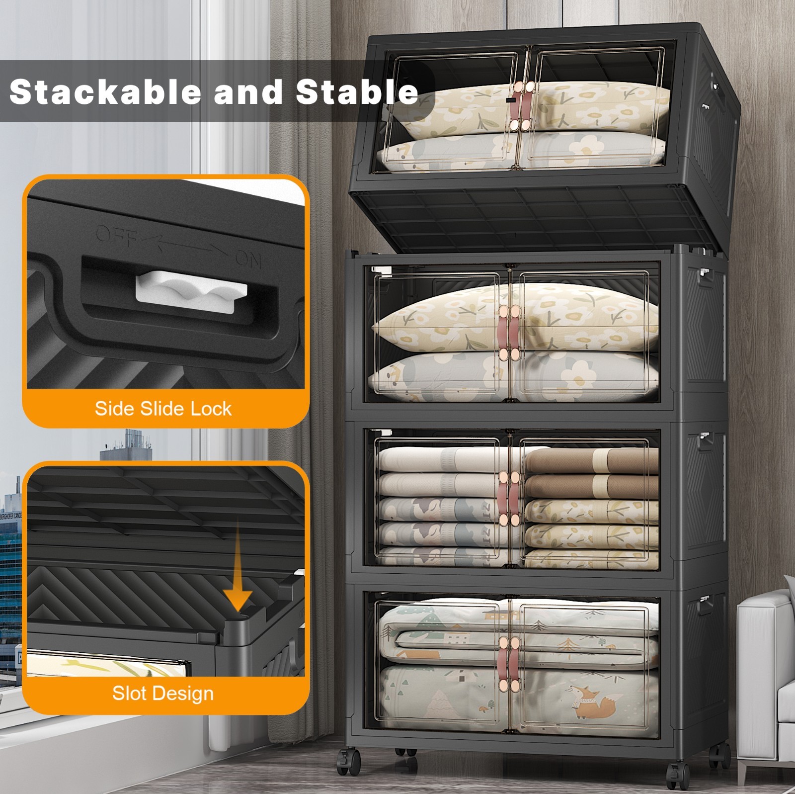 UAMFURI Extra Large Stackable Storage Bins with Lids & Wheels & Door Containers