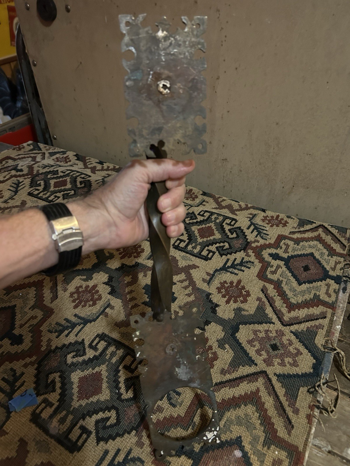 Antique Brass Door Pull With Hole For Knob
