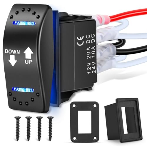 Down Up Polarity Reverse Blue LED Switch DPDT 20A 12V Down Up w/Holder Switch