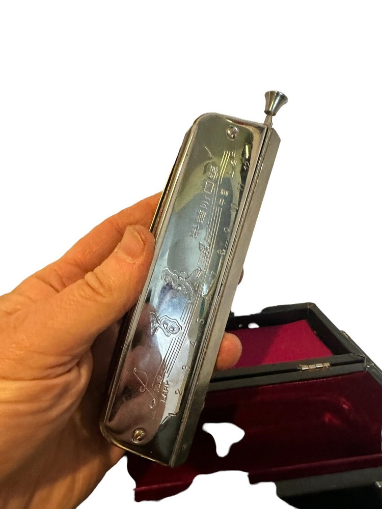 vintage lark harmonica with case