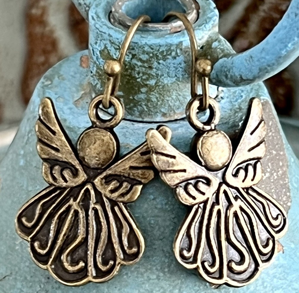 Bronze Angel Dangle Earrings. Love.