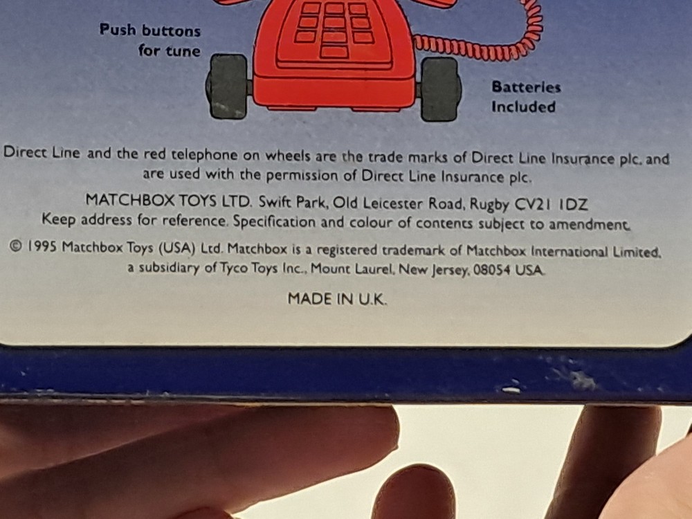Retro Matchbox direct line money box window box 1995
