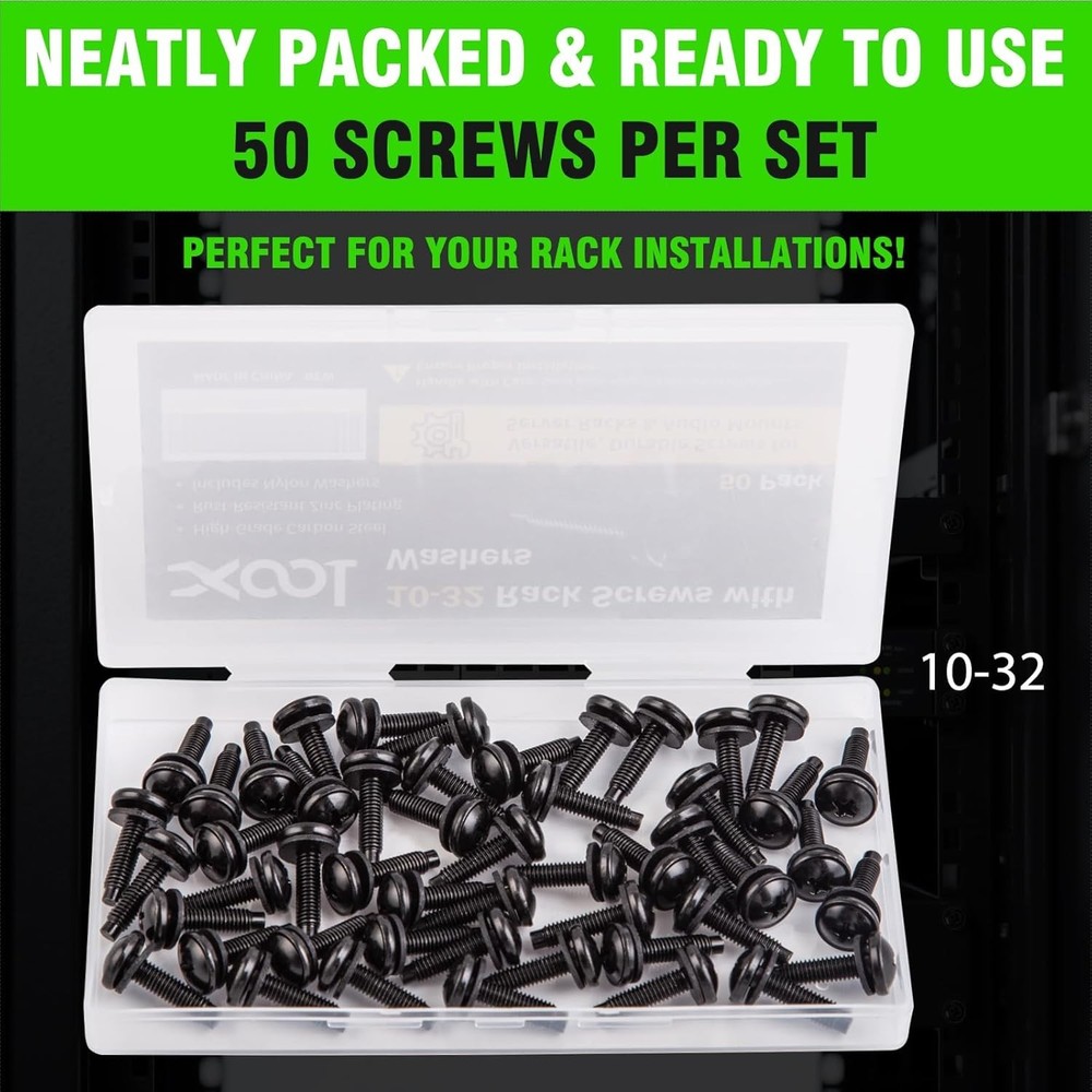 50-Pack 10-32 Rack Screws with Washers – Durable, Rust-Resistant for Server Rack