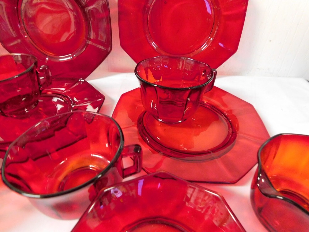 Imperial Glass MOLLY Pattern Ruby Red Glassware Lunch / Dessert Set