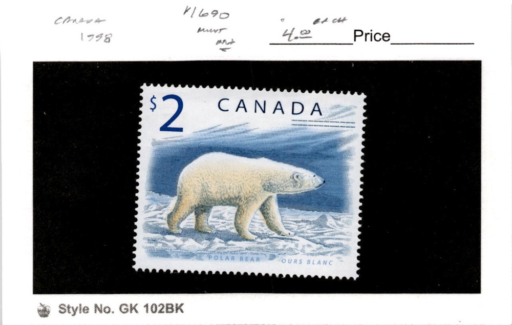 Canada, Postage Stamp, #1690 Mint NH, 1998 Polor Bear (AB)