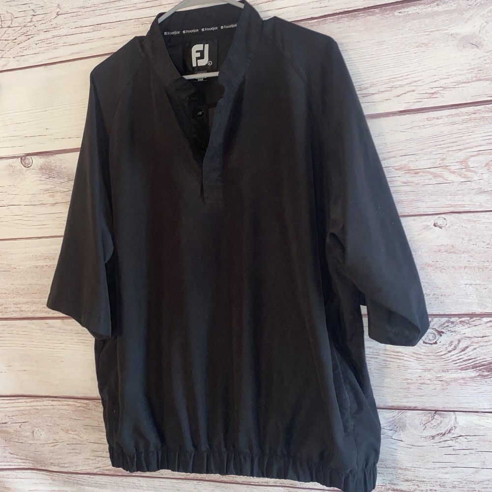 FootJoy Pullover Jacket Mens Large Black Windbreaker Golf 100% Polyester FJ Logo