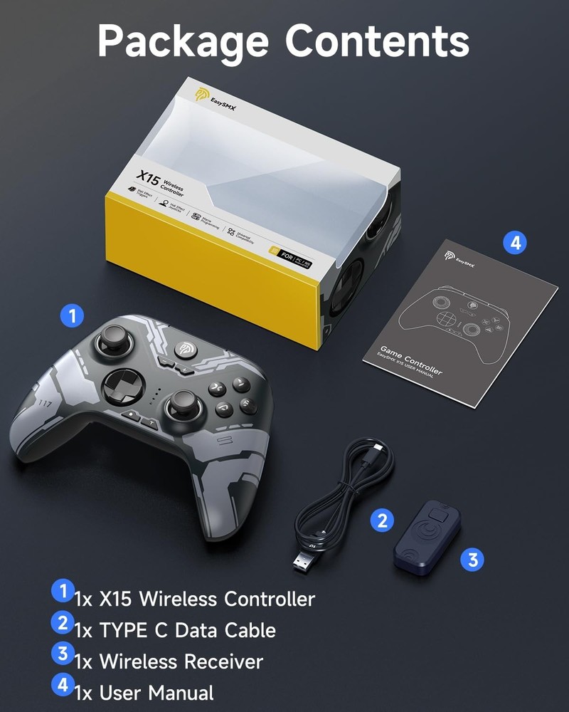 X15 Wireless PC Controller with Hall Effect Joysticks & Triggers, RGB Lightin...
