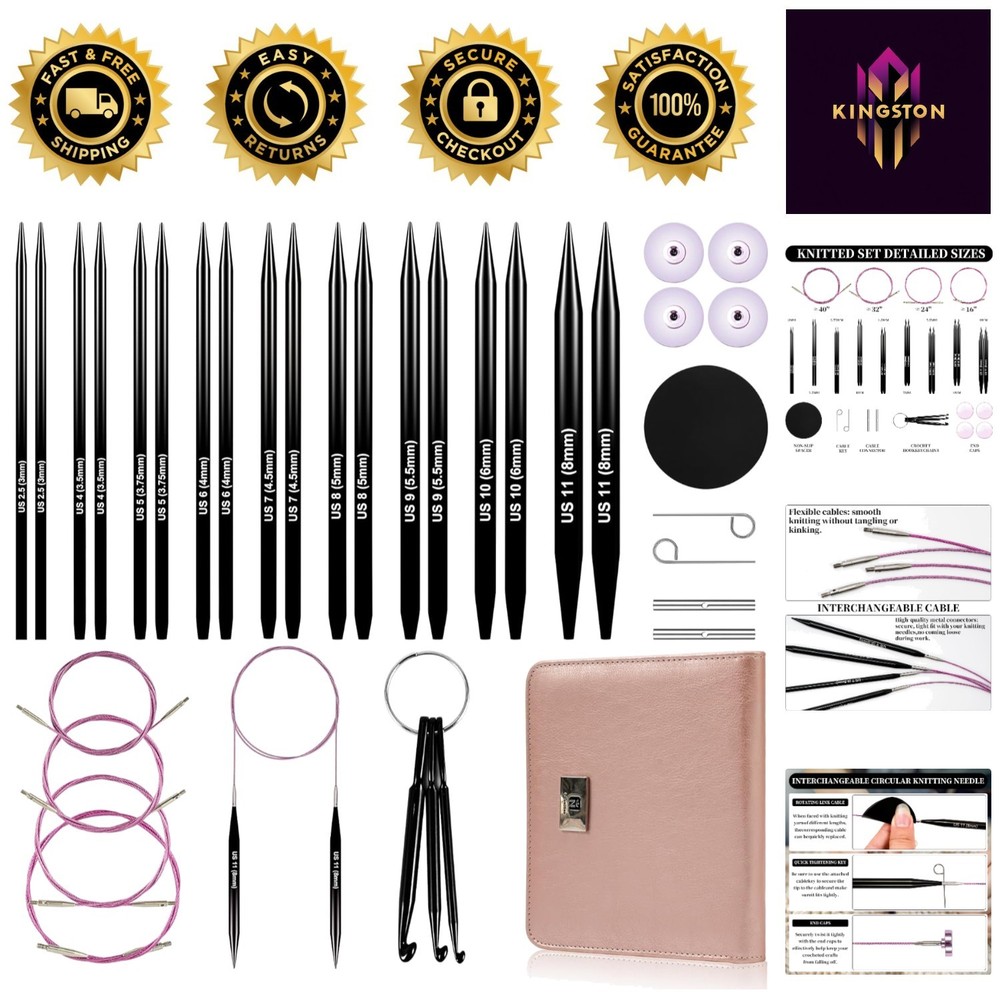 Versatile Aluminum Circular Knitting Set - 9 Sizes, 4 Cables, Travel-Friendly