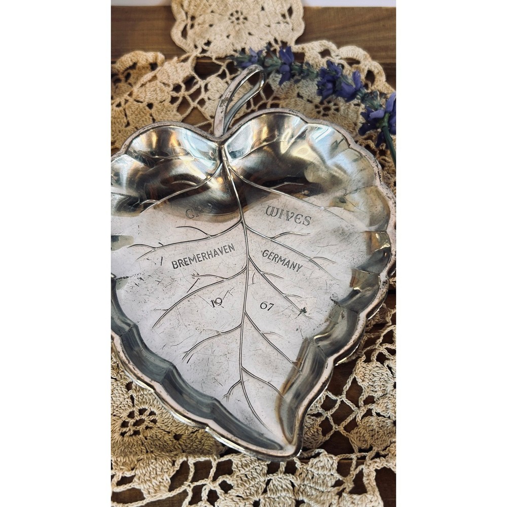 Vintage Koch & Bergfeld Silver Plate Leaf Dish, German Vanity Trinket Tray