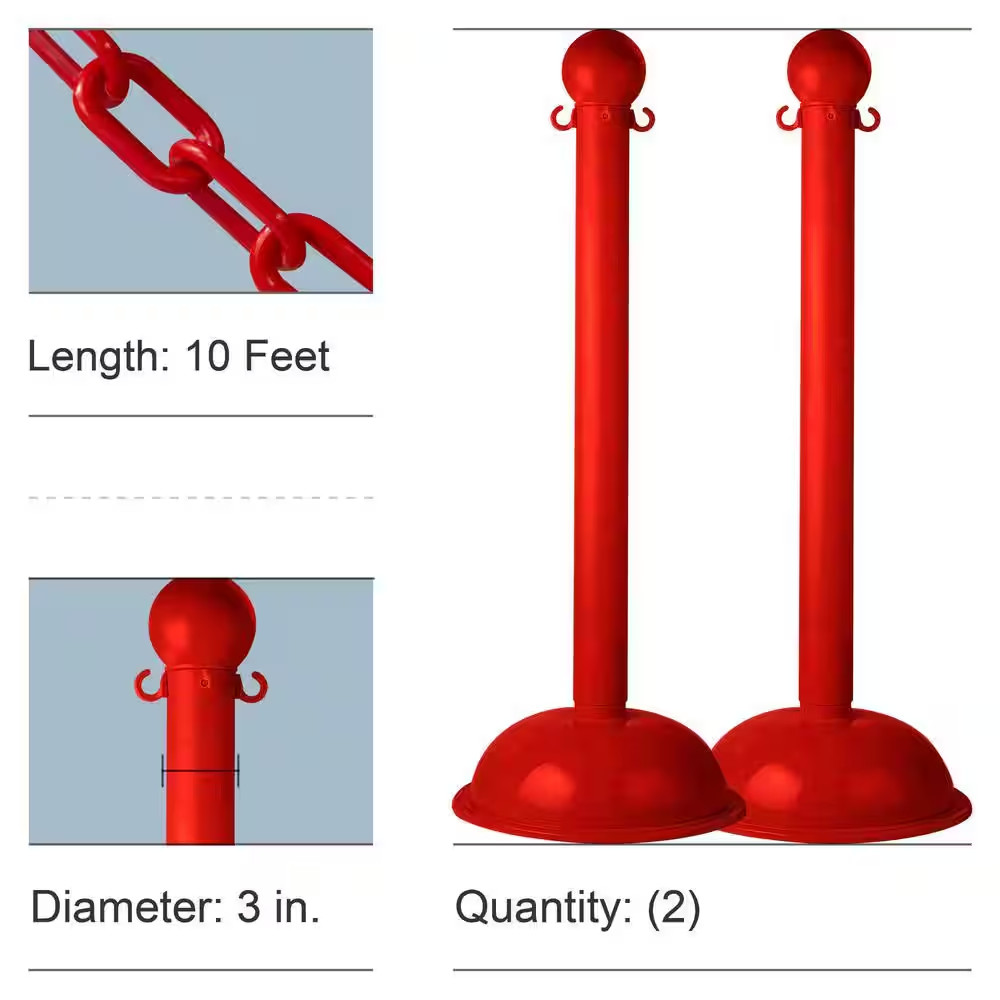 Red Heavy Duty Stanchion and Chain Kit (2-Pack)