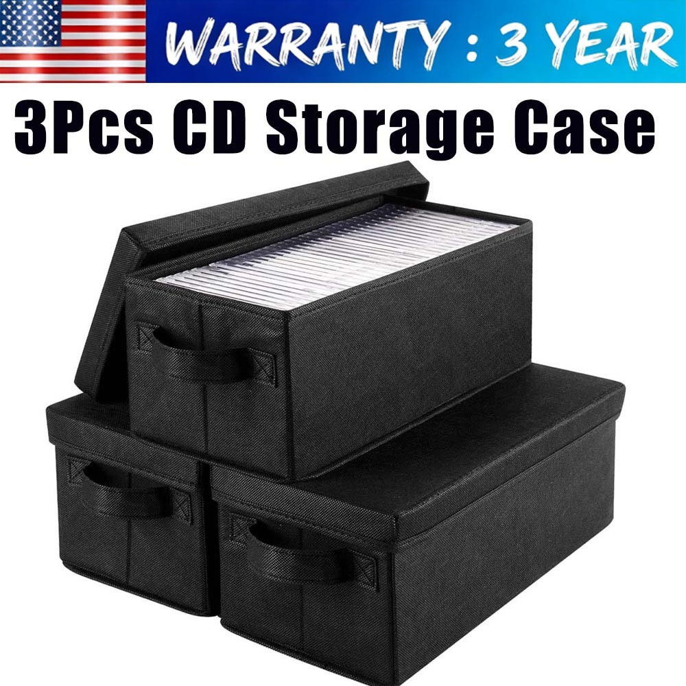 Black Fabric Stackable CD Holder Rack, Media Storage Organizer w/ Handle 3PACK