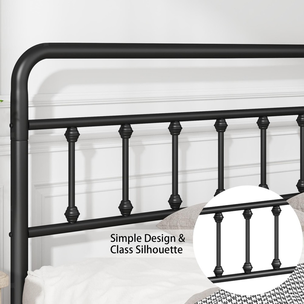 Black Metal Queen Bed Frame with High Headboard, Support, Ample Storage Space,