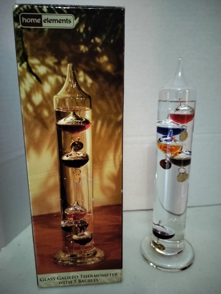 Home Elements Glass Galileo Thermometer With 5 Floating Multicolor Bubble Sphere